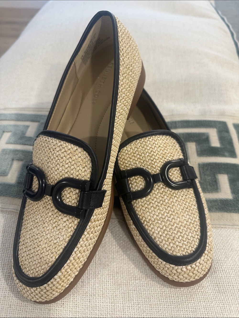 Kenneth Cole Beige Woven Loafers with Black Trim